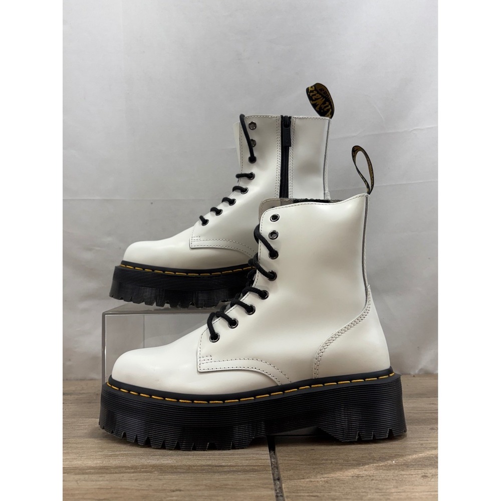 Dr Martens Jadon White Smooth Leather Platform‎ Boots Chunky Sole Side Zip